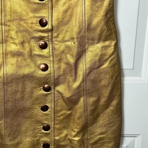 FREE PEOPLE 100% LEATHER MINI DRESS GOLD IN COLOR SIZE 2 - Picture 8 of 11